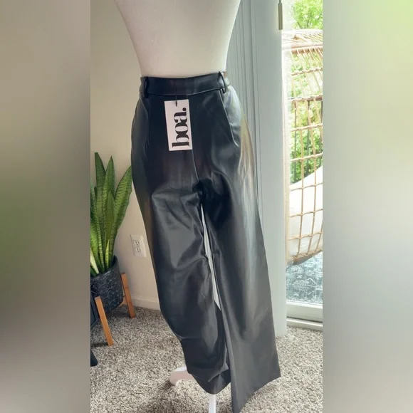 Black Wide Leg Leather Pants - Picture 3 of 4